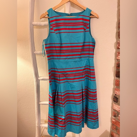 Talbots Red/Blue Striped Fit Flare Dress - Picture 5 of 10
